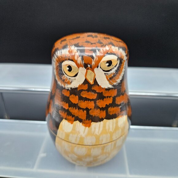 Vintage Owl Family Nesting Dolls Enesco Wooden Hand Painted 5pc Set Kitschy - Picture 4 of 14